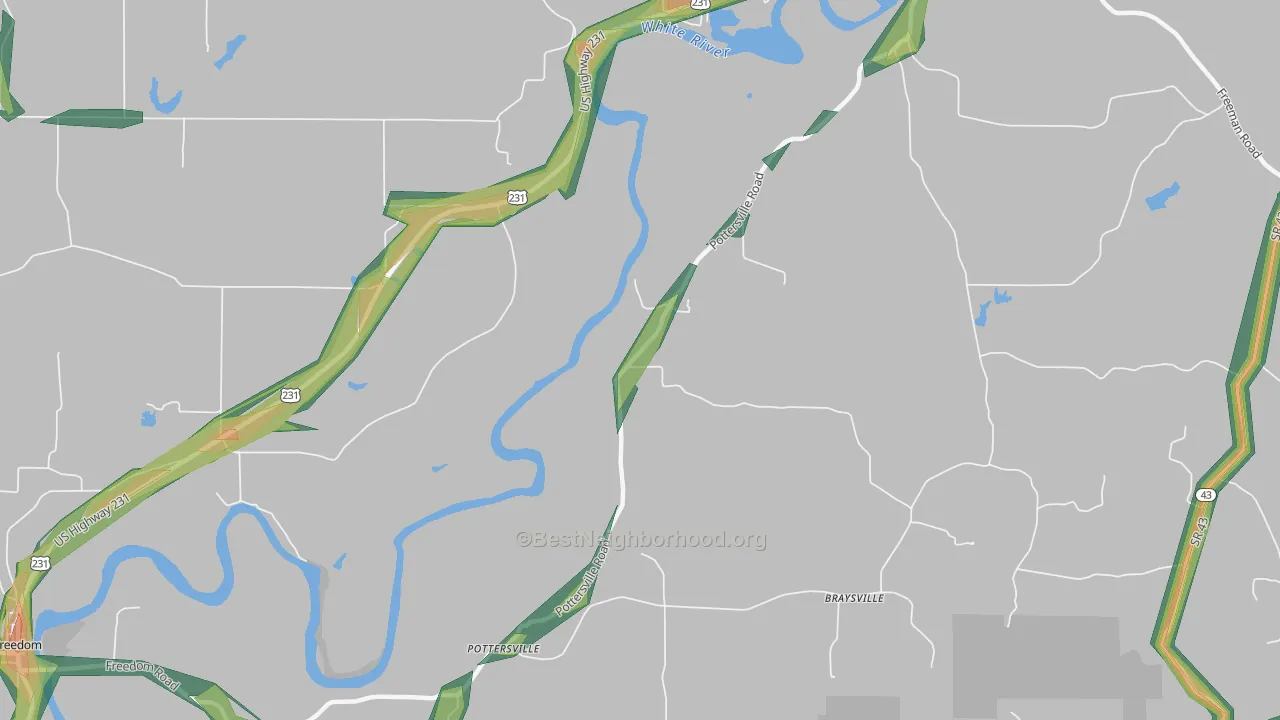 Pottersville, IN Map of Noise Levels in Pottersville