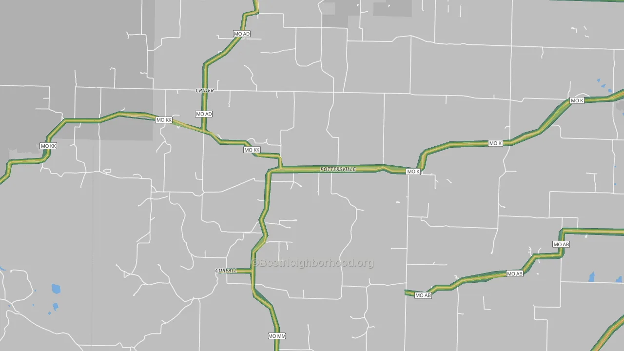 Pottersville, MO Map of Noise Levels in Pottersville