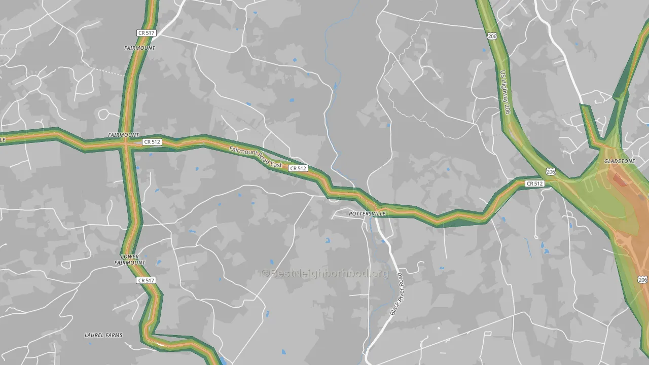 Pottersville, NJ Map of Noise Levels in Pottersville