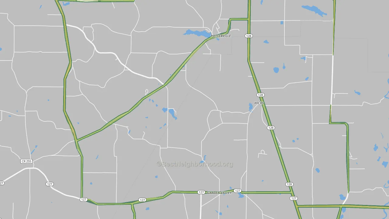 Potterville, GA Map of Noise Levels in Potterville