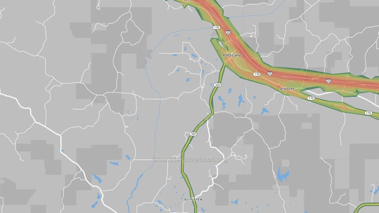 Potts Camp, MS Map of Noise Levels in Potts Camp