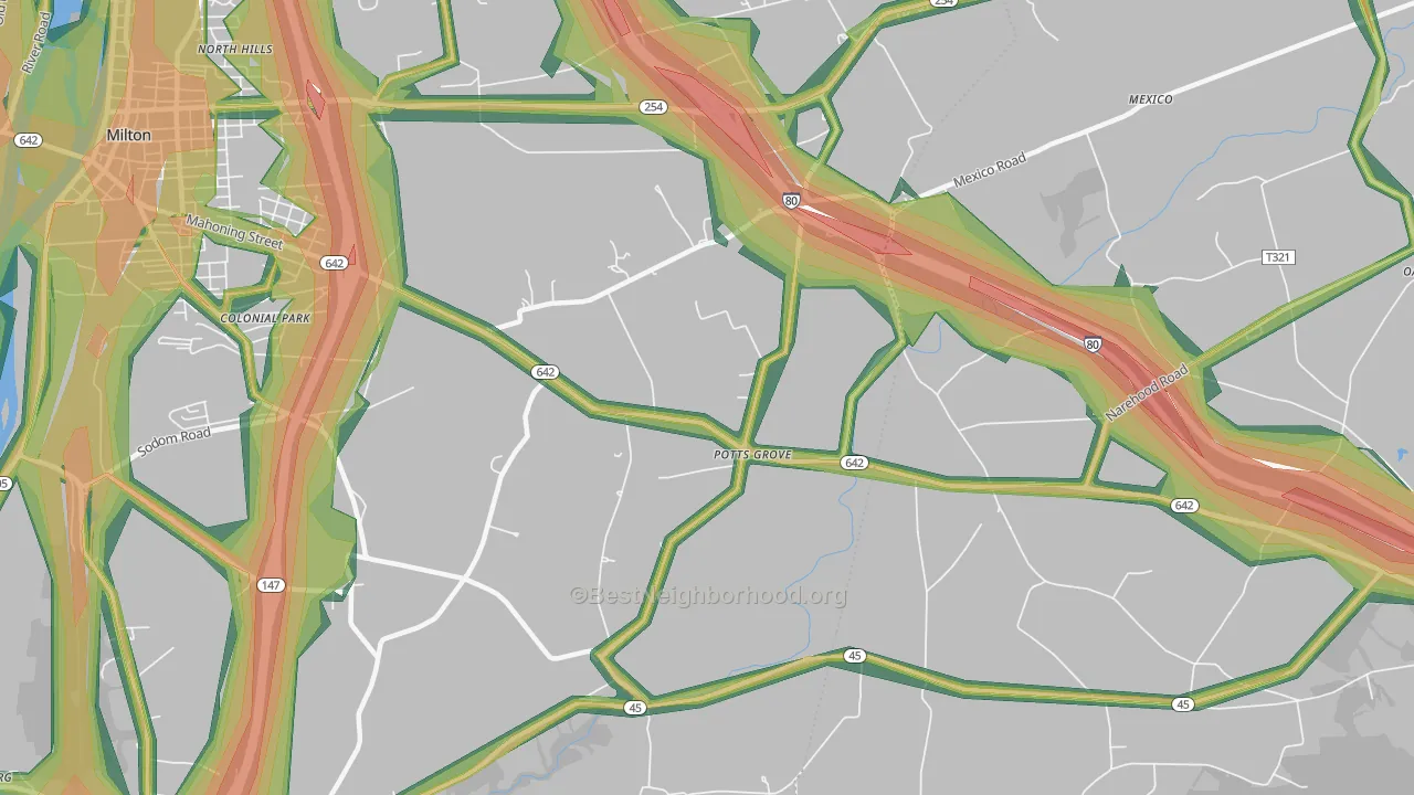 Potts Grove, PA Map of Noise Levels in Potts Grove
