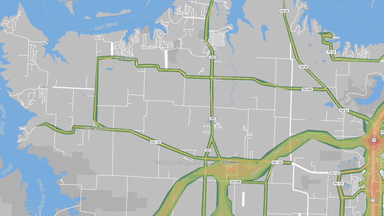 Pottsboro, TX Map of Noise Levels in Pottsboro