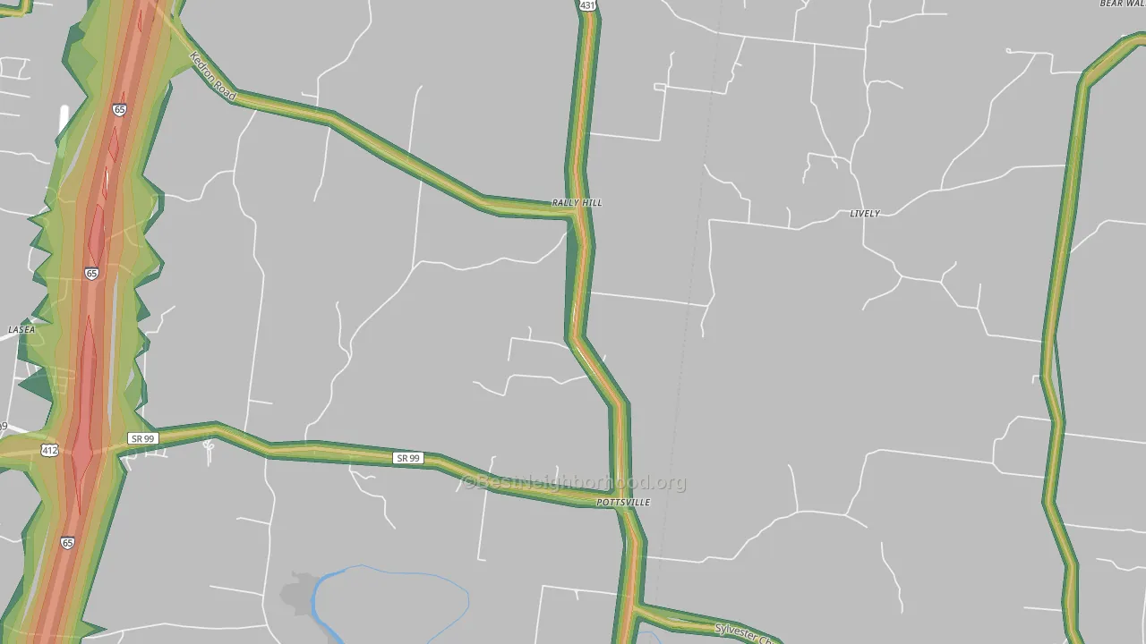 Pottsville, TN Map of Noise Levels in Pottsville