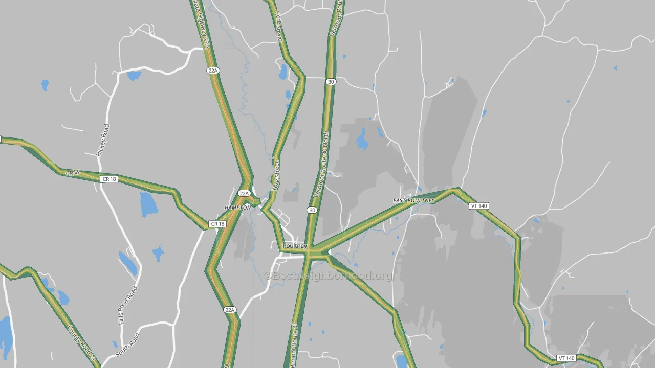 Poultney, VT Map of Noise Levels in Poultney