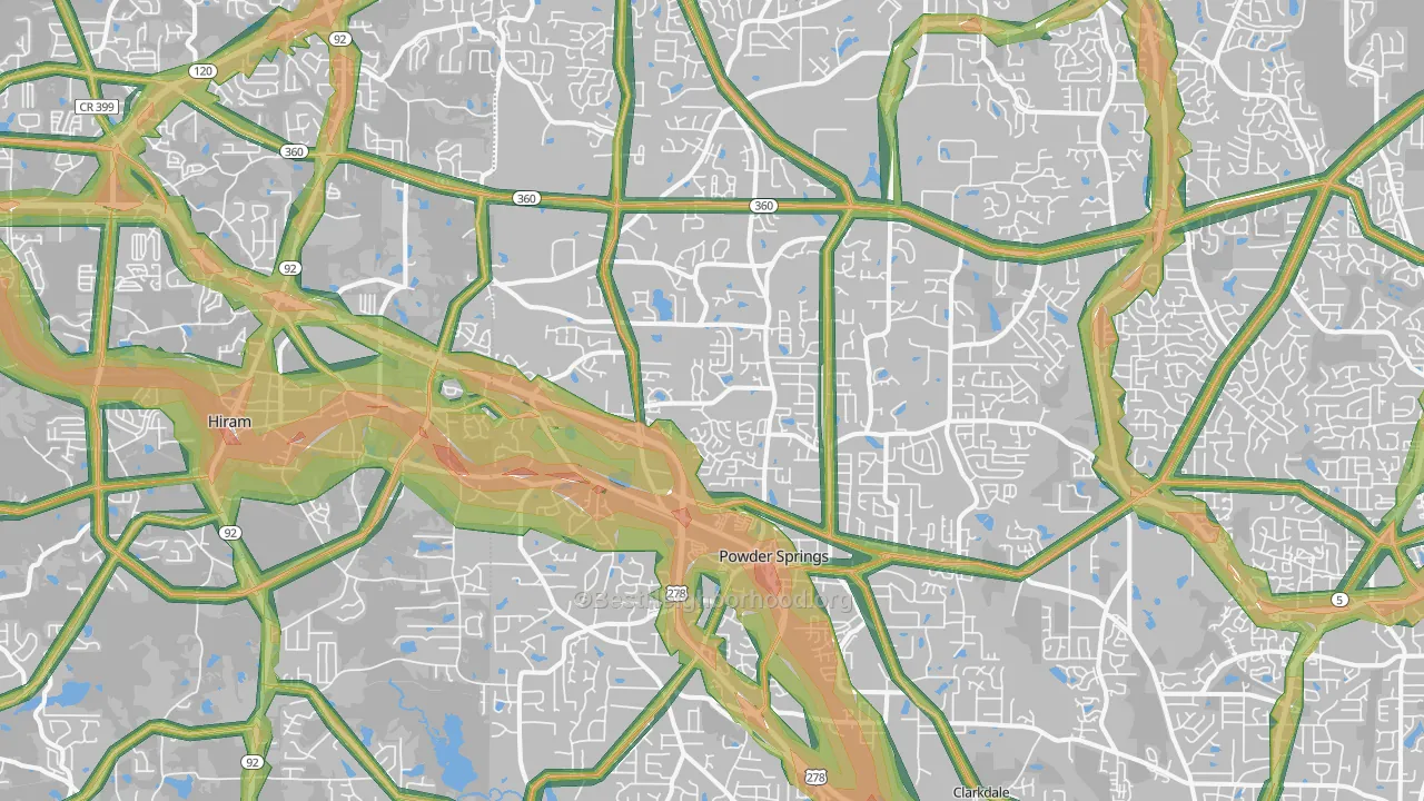 Powder Springs, GA Map of Noise Levels in Powder Springs
