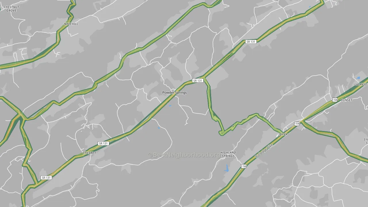 Powder Springs, TN Map of Noise Levels in Powder Springs