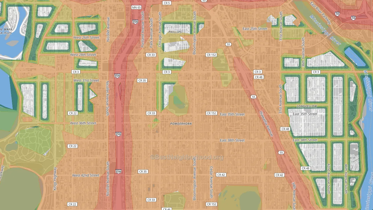 Powderhorn Park, Minneapolis, MN Map of Noise Levels in Powderhorn Park