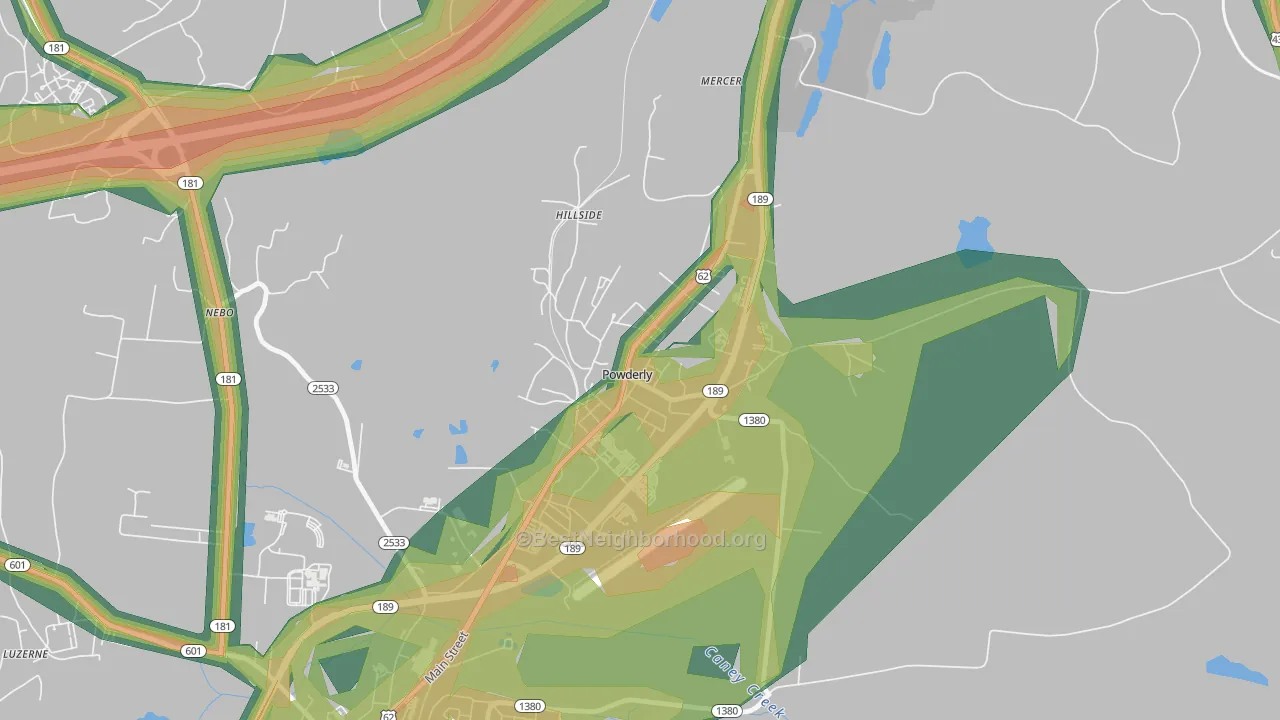 Powderly, KY Map of Noise Levels in Powderly