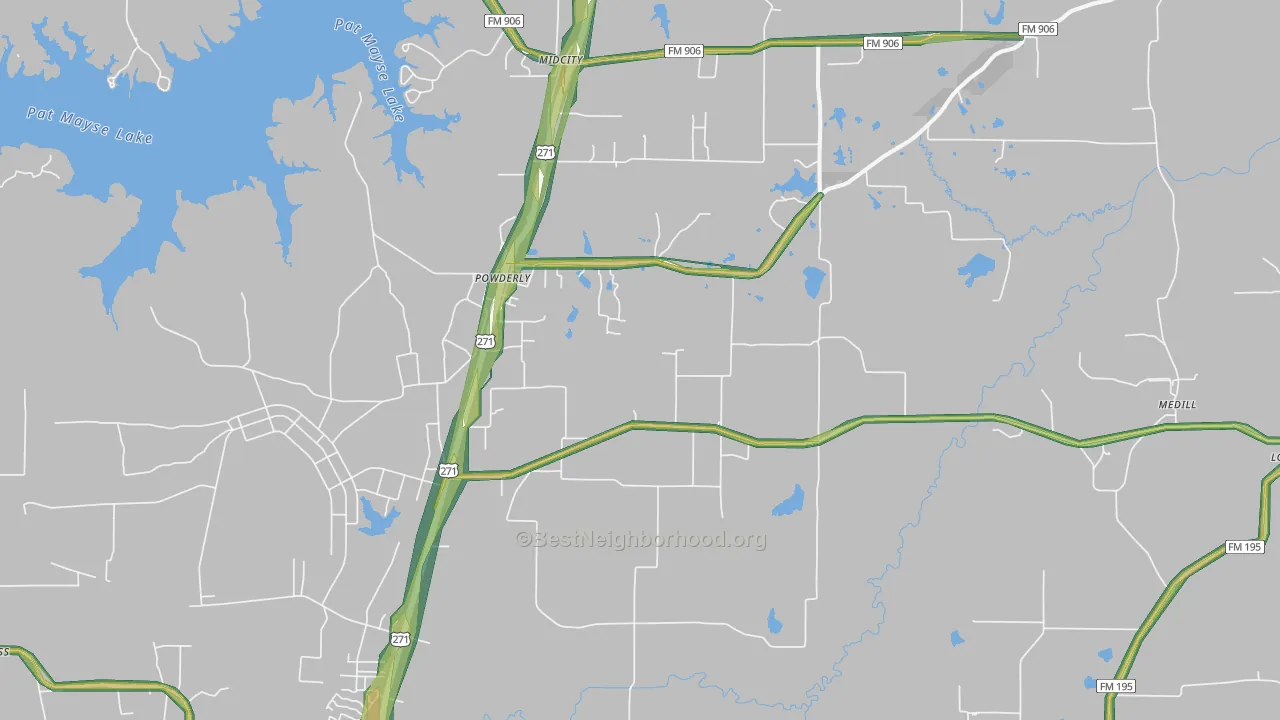 Powderly, TX Map of Noise Levels in Powderly
