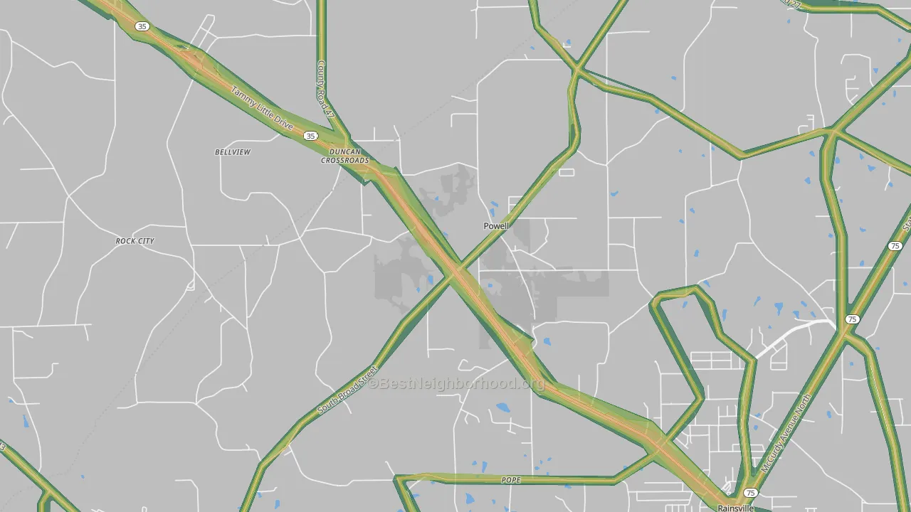Powell, AL Map of Noise Levels in Powell