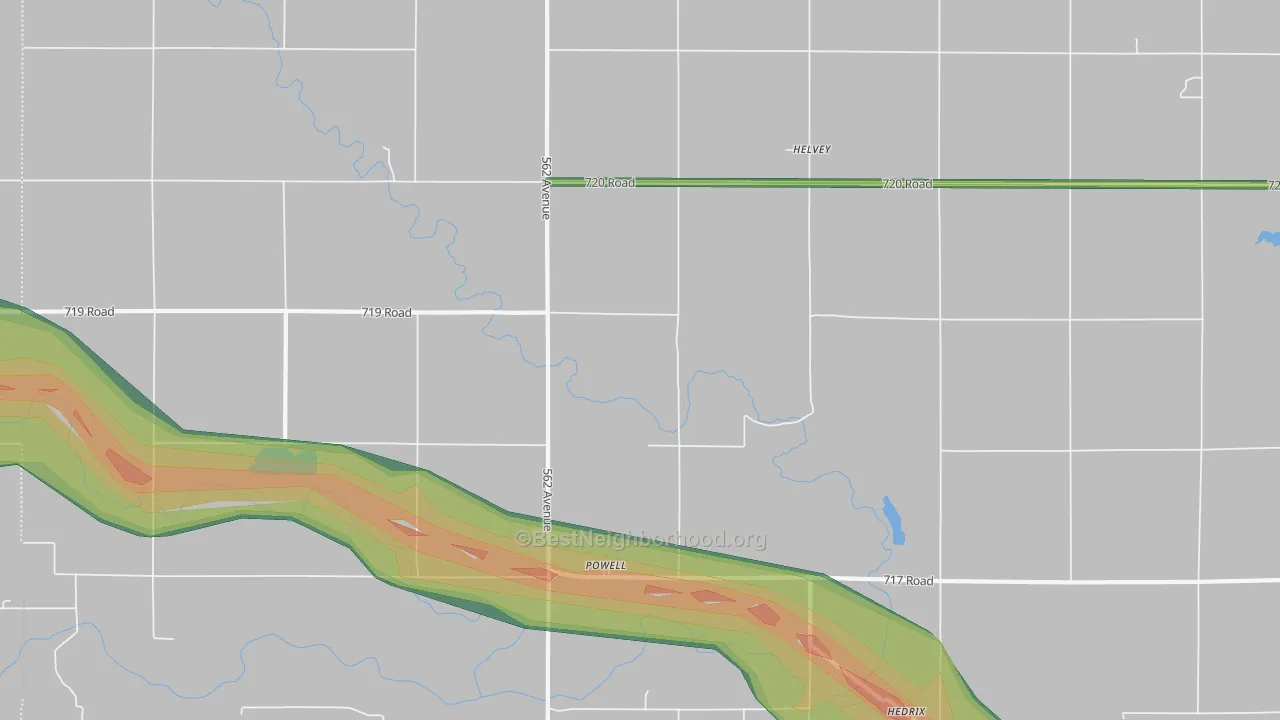 Powell, NE Map of Noise Levels in Powell