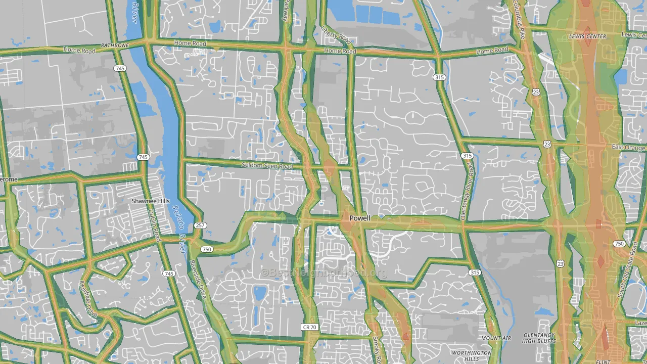 Powell, OH Map of Noise Levels in Powell