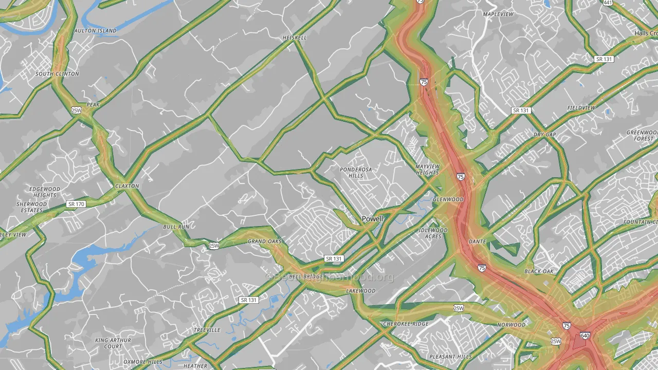 Powell, TN Map of Noise Levels in Powell