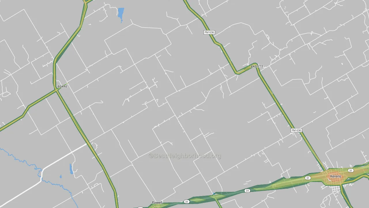 Powell, TX Map of Noise Levels in Powell