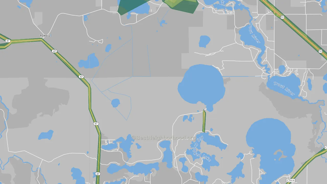 Powell, WI Map of Noise Levels in Powell