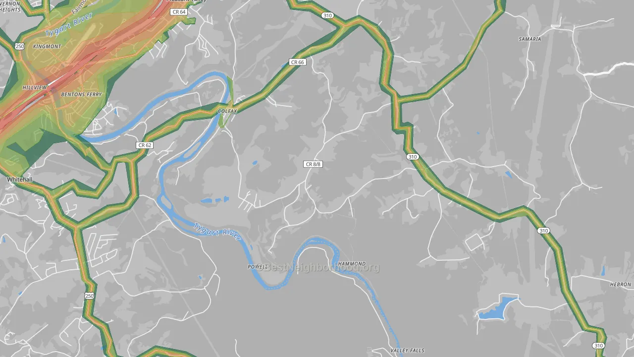 Powell, WV Map of Noise Levels in Powell