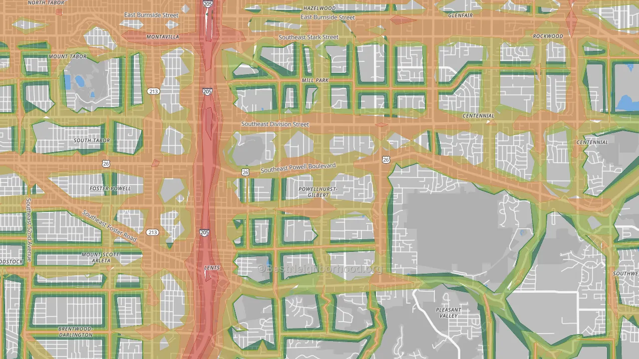Powellhurst-Gilbert, Portland, OR Map of Noise Levels in Powellhurst-Gilbert