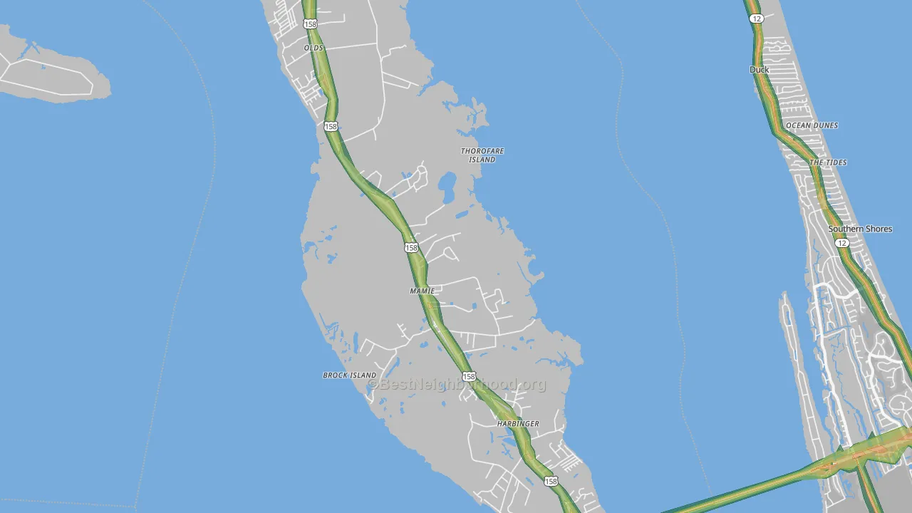 Powells Point, NC Map of Noise Levels in Powells Point