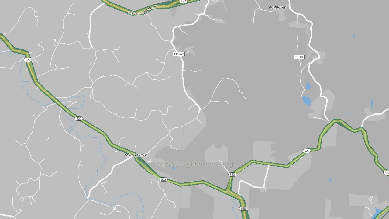 Powellsville, OH Map of Noise Levels in Powellsville