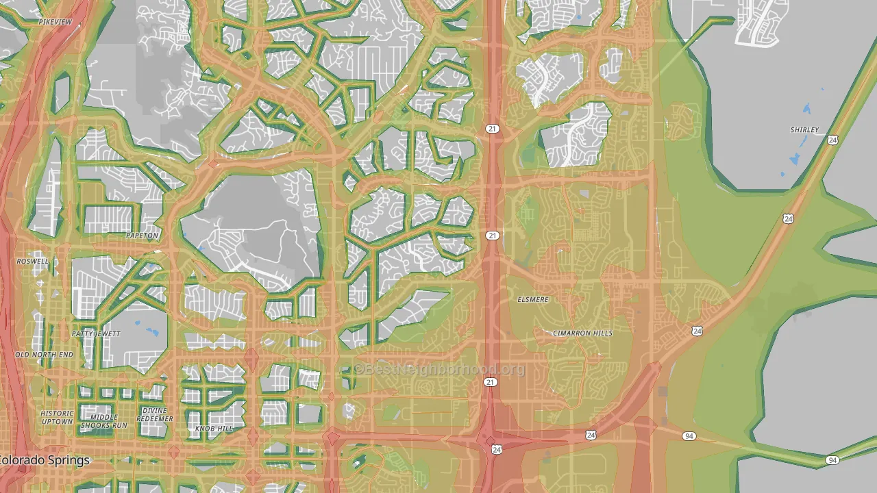 Powers, Colorado Springs, CO Map of Noise Levels in Powers