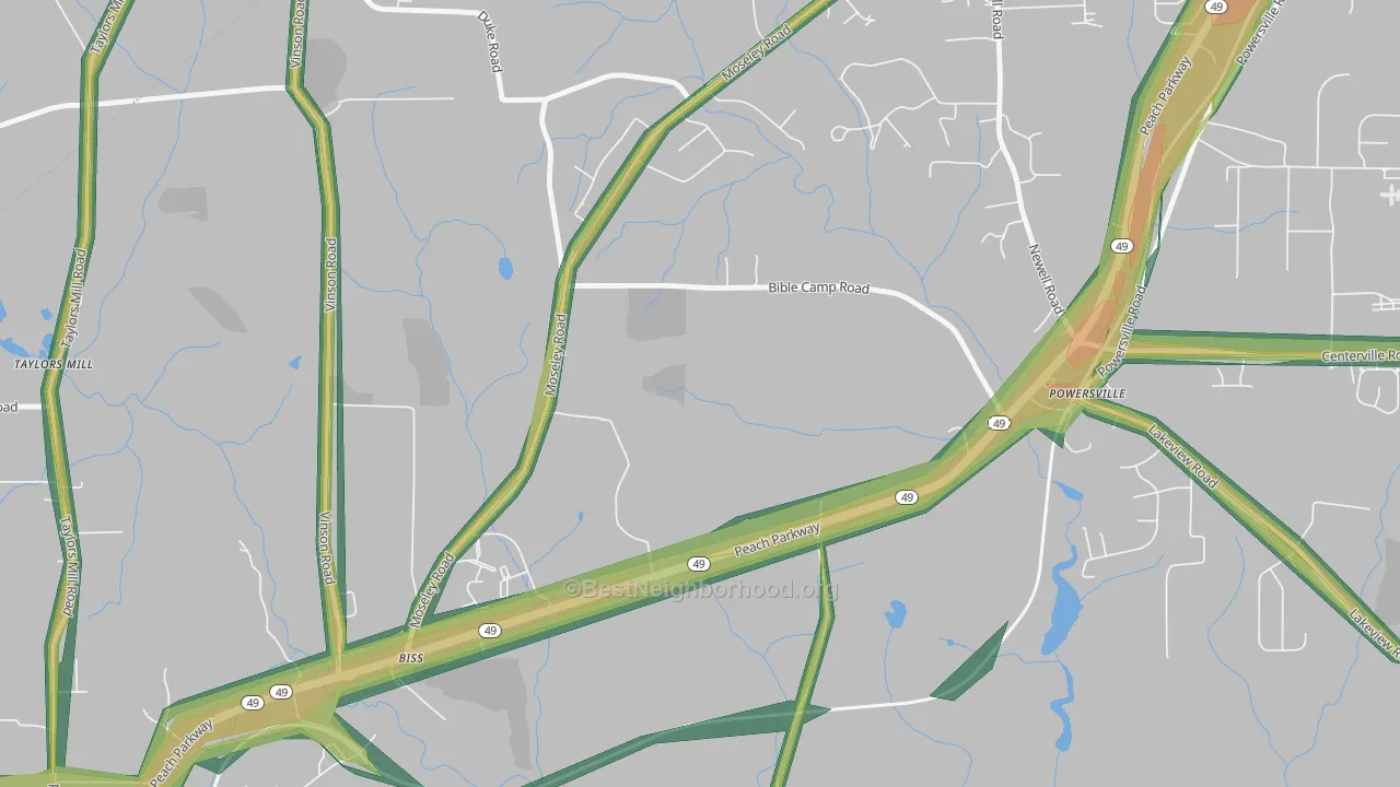 Powersville, GA Map of Noise Levels in Powersville