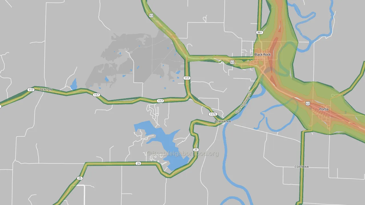 Powhatan, AR Map of Noise Levels in Powhatan