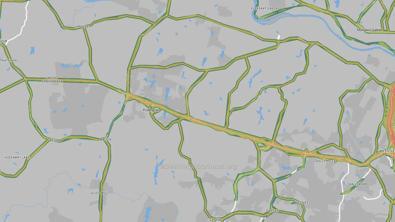 Powhatan County, VA Map of Noise Levels in Powhatan County