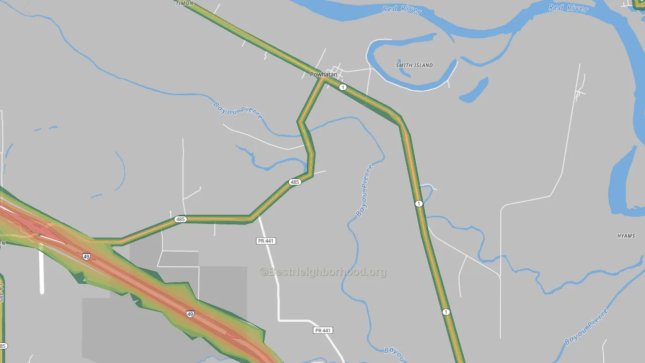 Powhatan, LA Map of Noise Levels in Powhatan