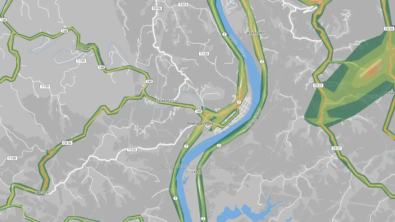 Powhatan Point, OH Map of Noise Levels in Powhatan Point