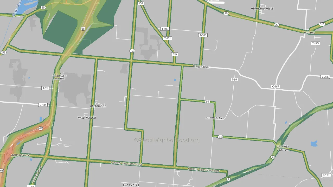 Powhatton, OH Map of Noise Levels in Powhatton