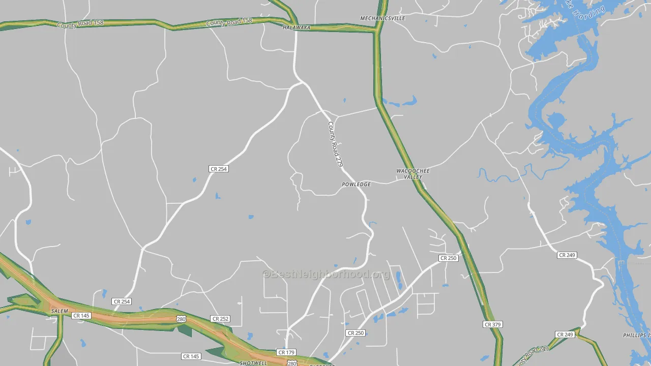 Powledge, AL Map of Noise Levels in Powledge