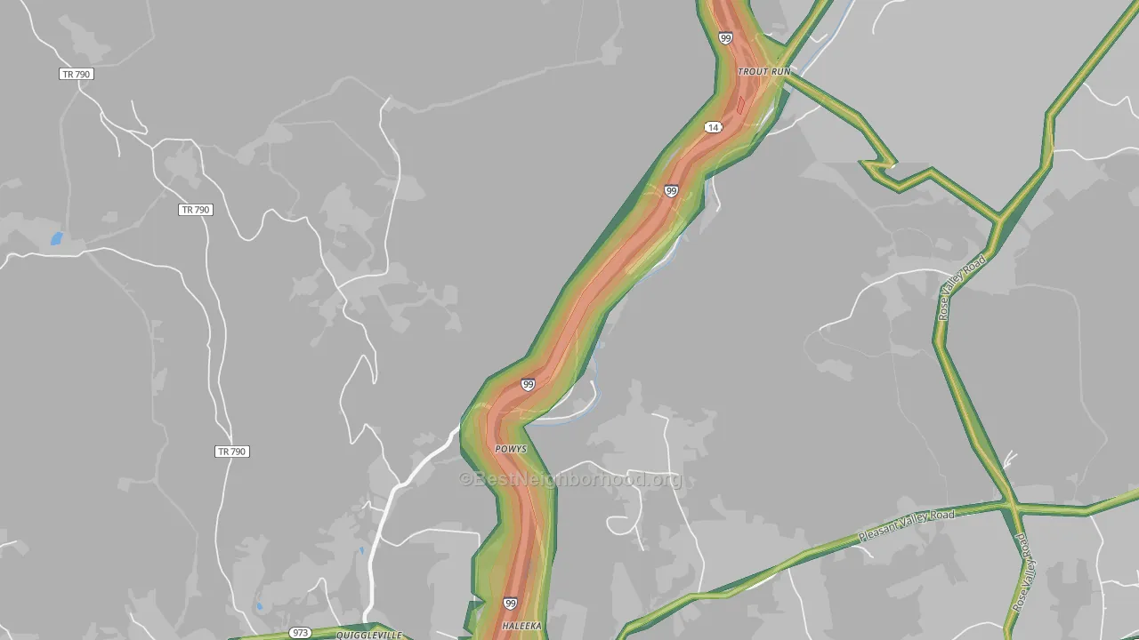 Powys, PA Map of Noise Levels in Powys