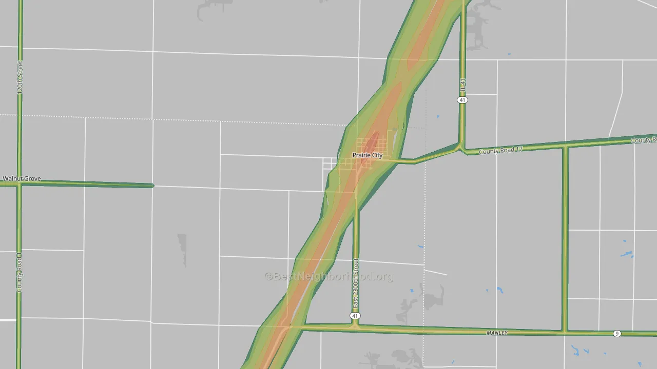 Prairie City, IL Map of Noise Levels in Prairie City