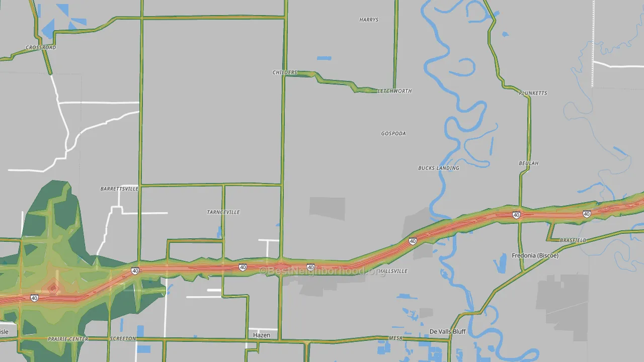 Prairie County, AR Map of Noise Levels in Prairie County
