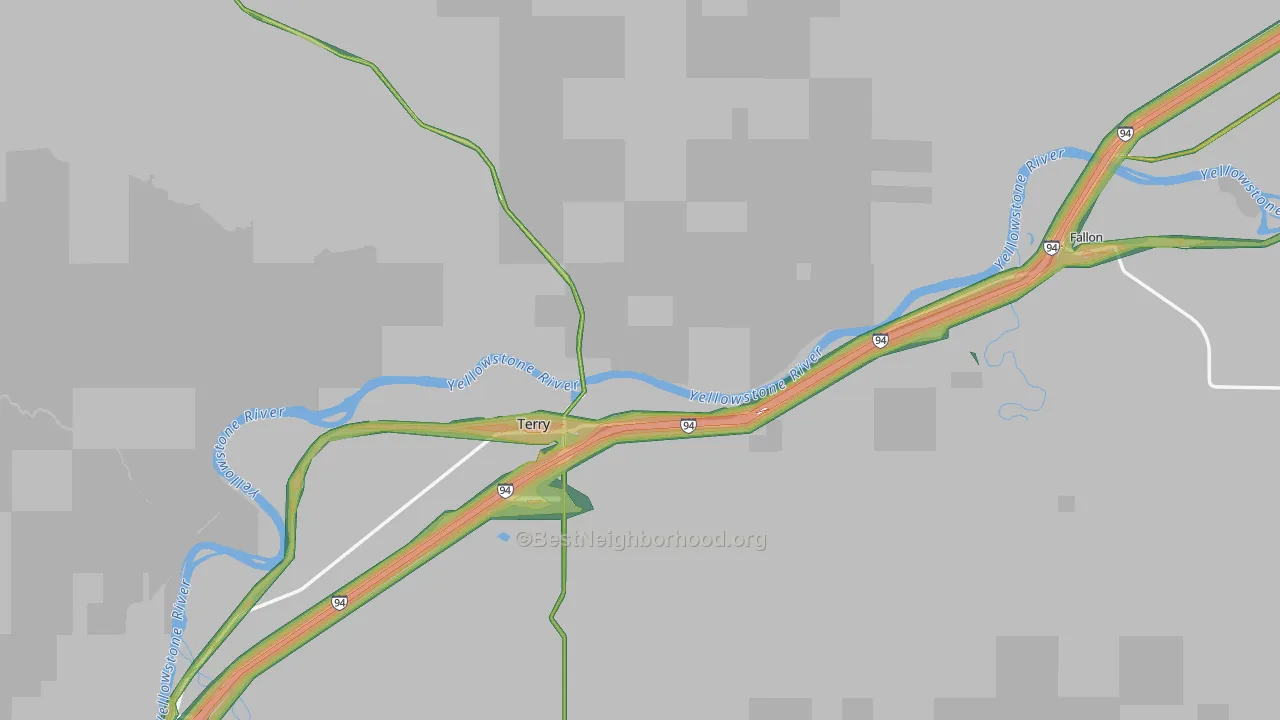 Prairie County, MT Map of Noise Levels in Prairie County