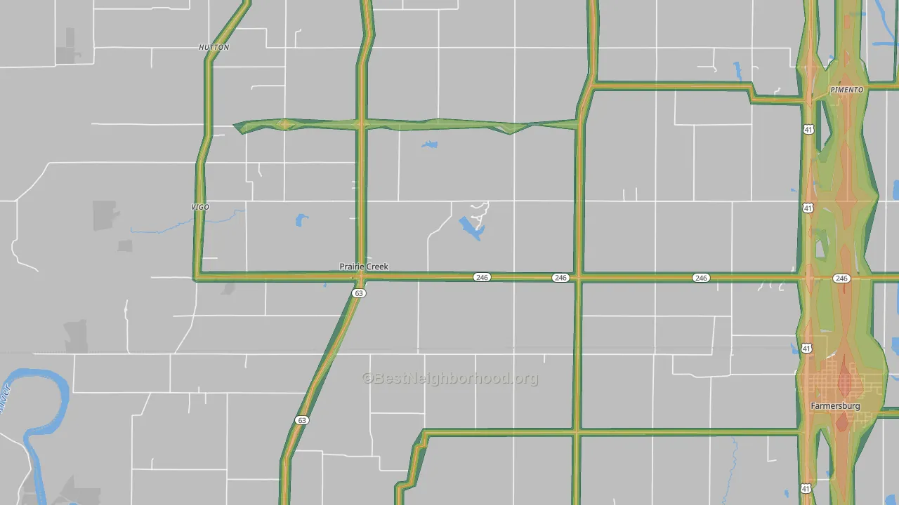 Prairie Creek, IN Map of Noise Levels in Prairie Creek