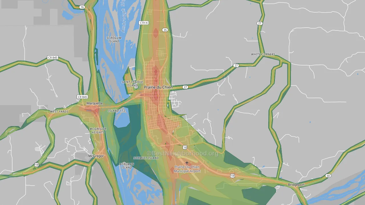 Prairie du Chien, WI Map of Noise Levels in Prairie du Chien