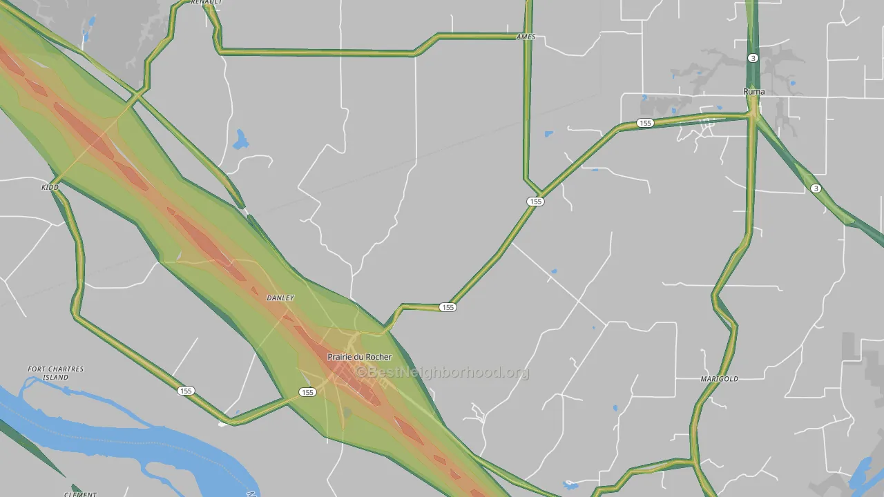 Prairie Du Rocher, IL Map of Noise Levels in Prairie Du Rocher