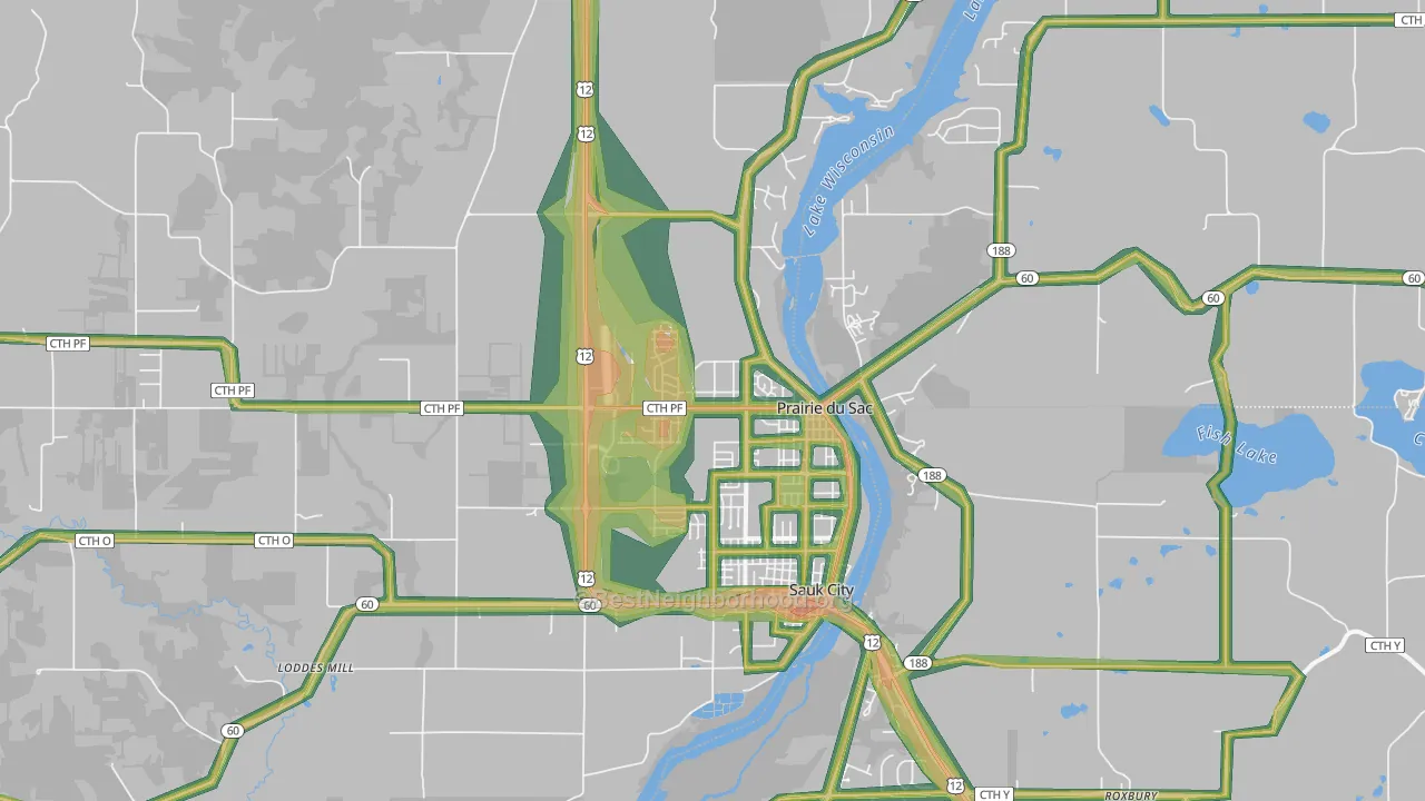 Prairie Du Sac, WI Map of Noise Levels in Prairie Du Sac