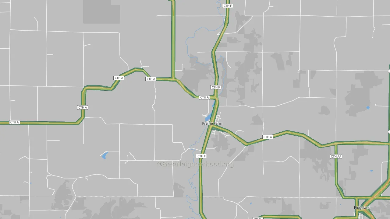 Prairie Farm, WI Map of Noise Levels in Prairie Farm