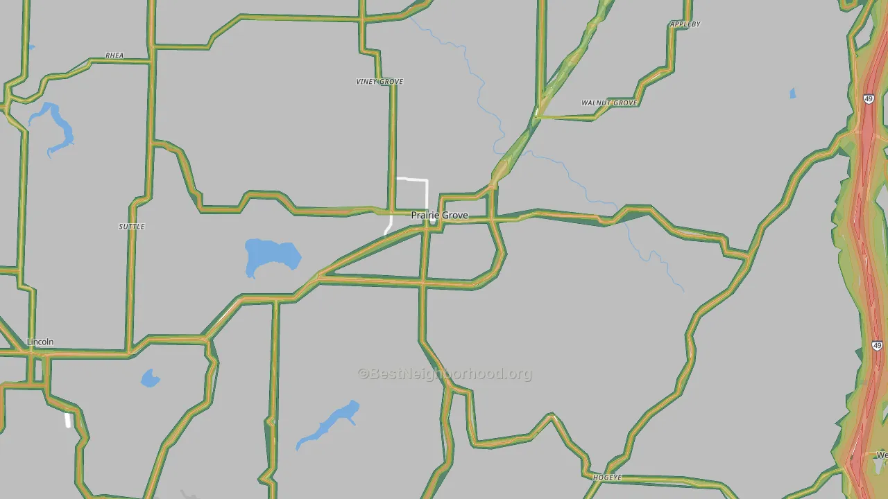Prairie Grove, AR Map of Noise Levels in Prairie Grove