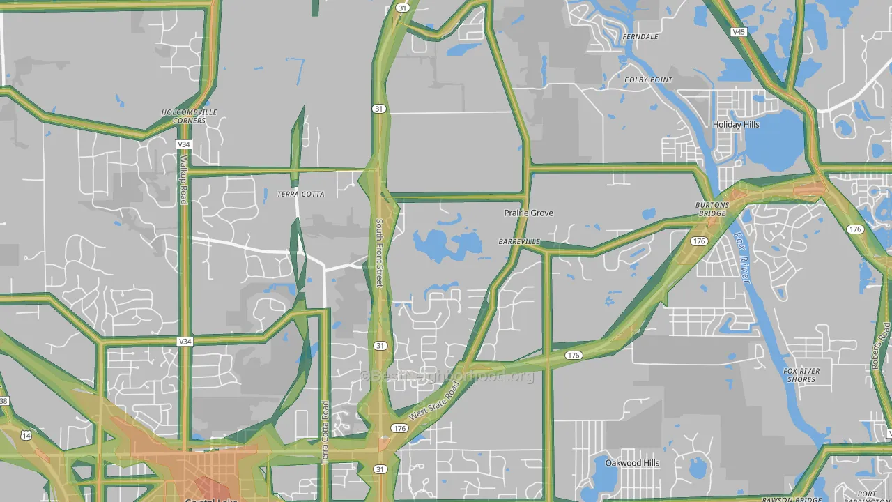 Prairie Grove, IL Map of Noise Levels in Prairie Grove