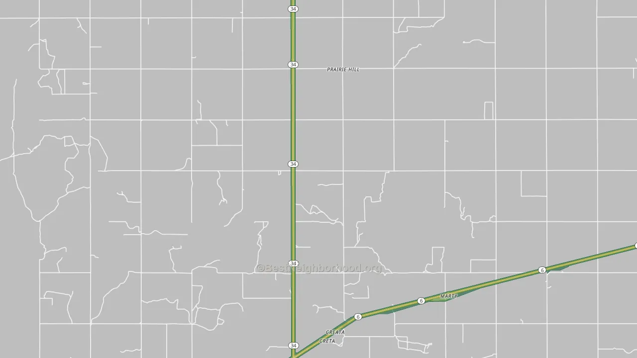 Prairie Hill, OK Map of Noise Levels in Prairie Hill
