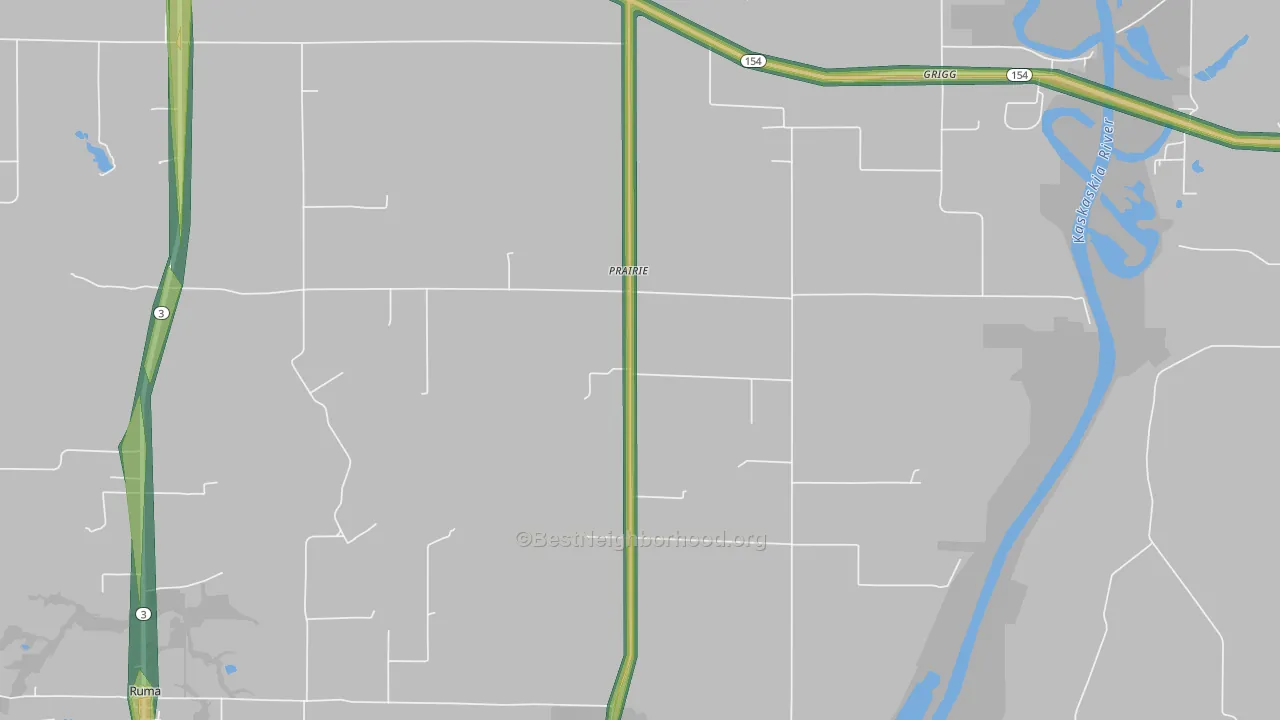 Prairie, IL Map of Noise Levels in Prairie