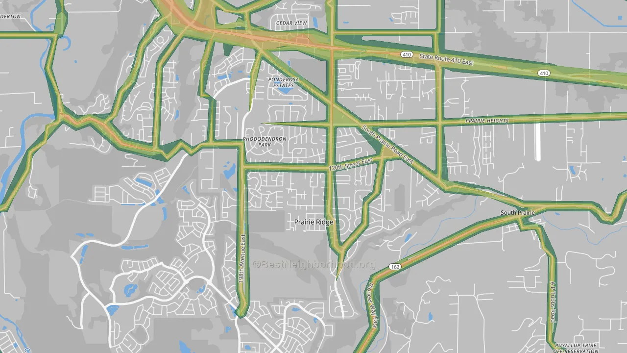 Prairie Ridge, WA Map of Noise Levels in Prairie Ridge
