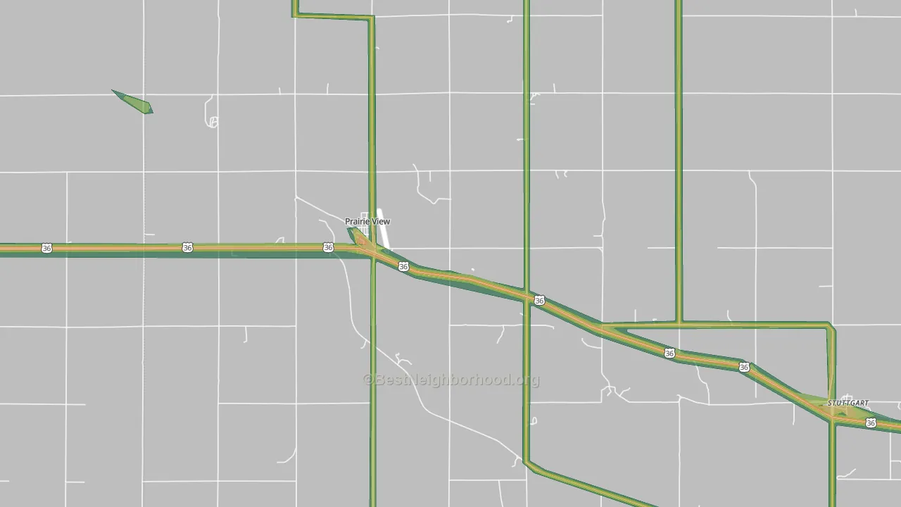 Prairie View, KS Map of Noise Levels in Prairie View