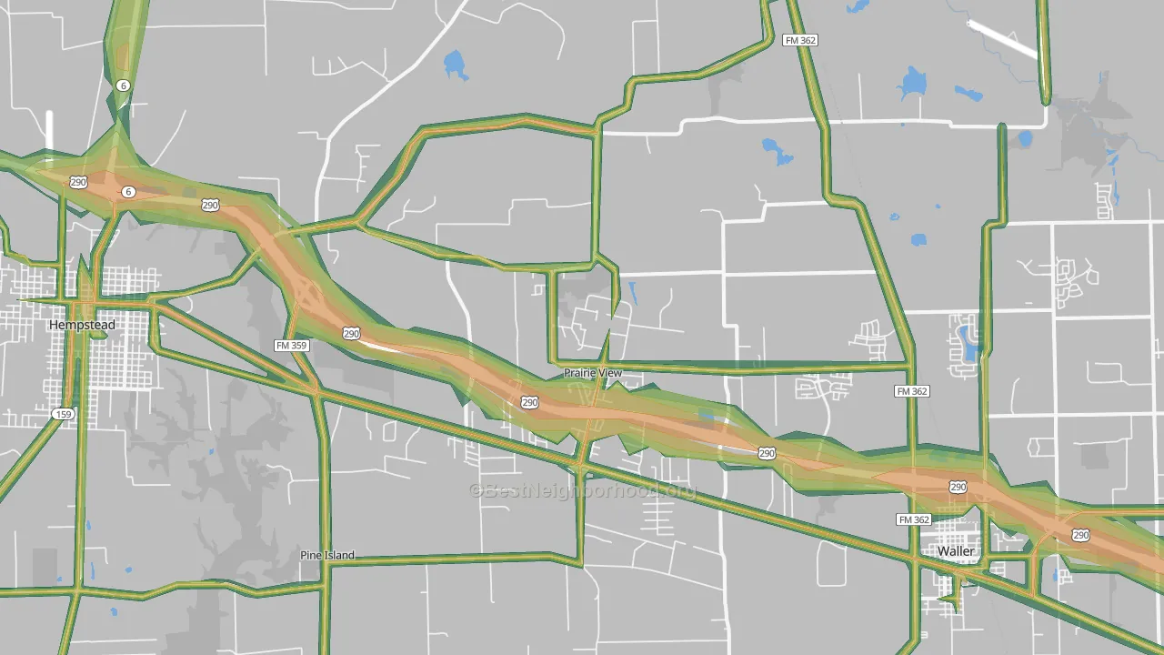 Prairie View, TX Map of Noise Levels in Prairie View