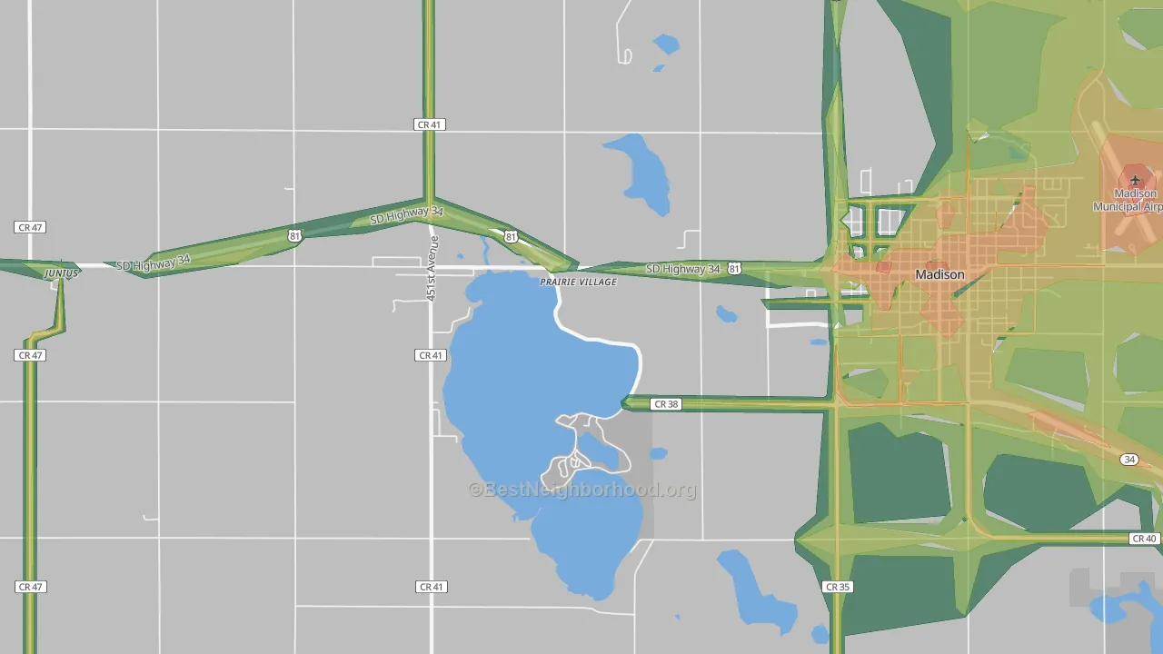 Prairie Village, SD Map of Noise Levels in Prairie Village