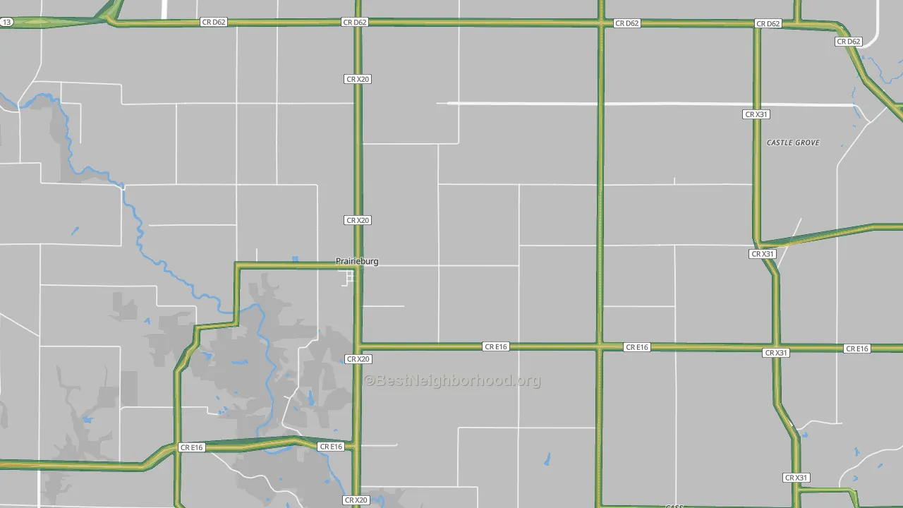 Prairieburg, IA Map of Noise Levels in Prairieburg